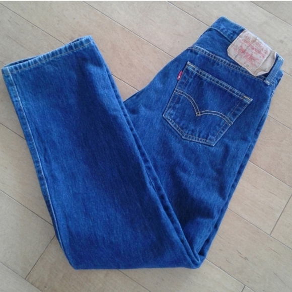 Levis 501 Regular Straight Denim Jeans Mens W 30 L 30 Dark Blue Red Tab - Picture 3 of 7